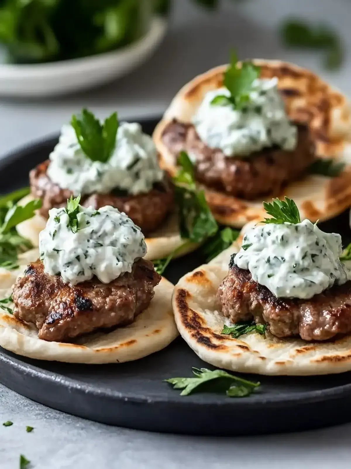 Mini Griechische Fleischbällchen mit Tzatziki auf Pita