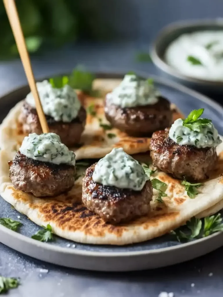 Mini Griechische Fleischbällchen mit Tzatziki auf Pita