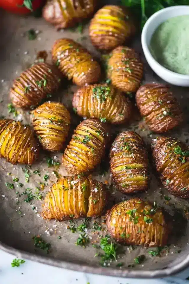 Mini Hasselback Kartoffeln mit veganem Aioli