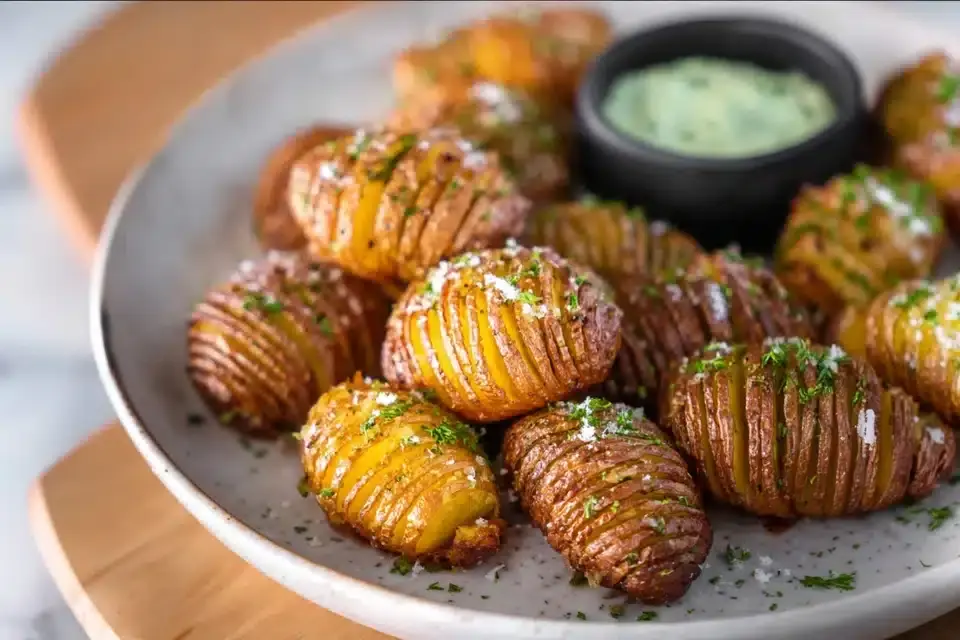 Mini Hasselback Kartoffeln mit veganem Aioli