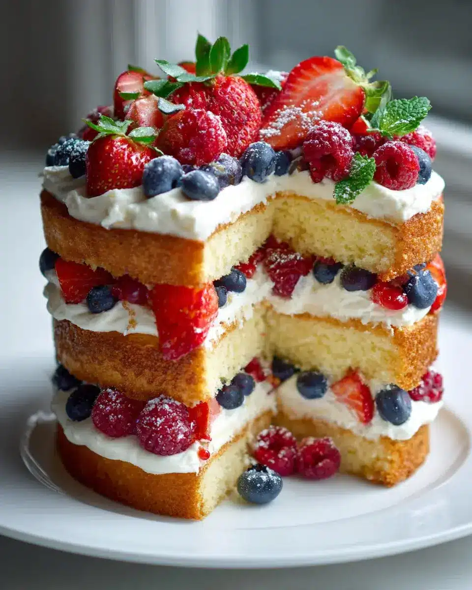 Naked Cake Torte frische Beeren leichte Sahnefüllung