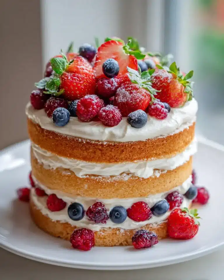 Naked Cake Torte frische Beeren leichte Sahnefüllung