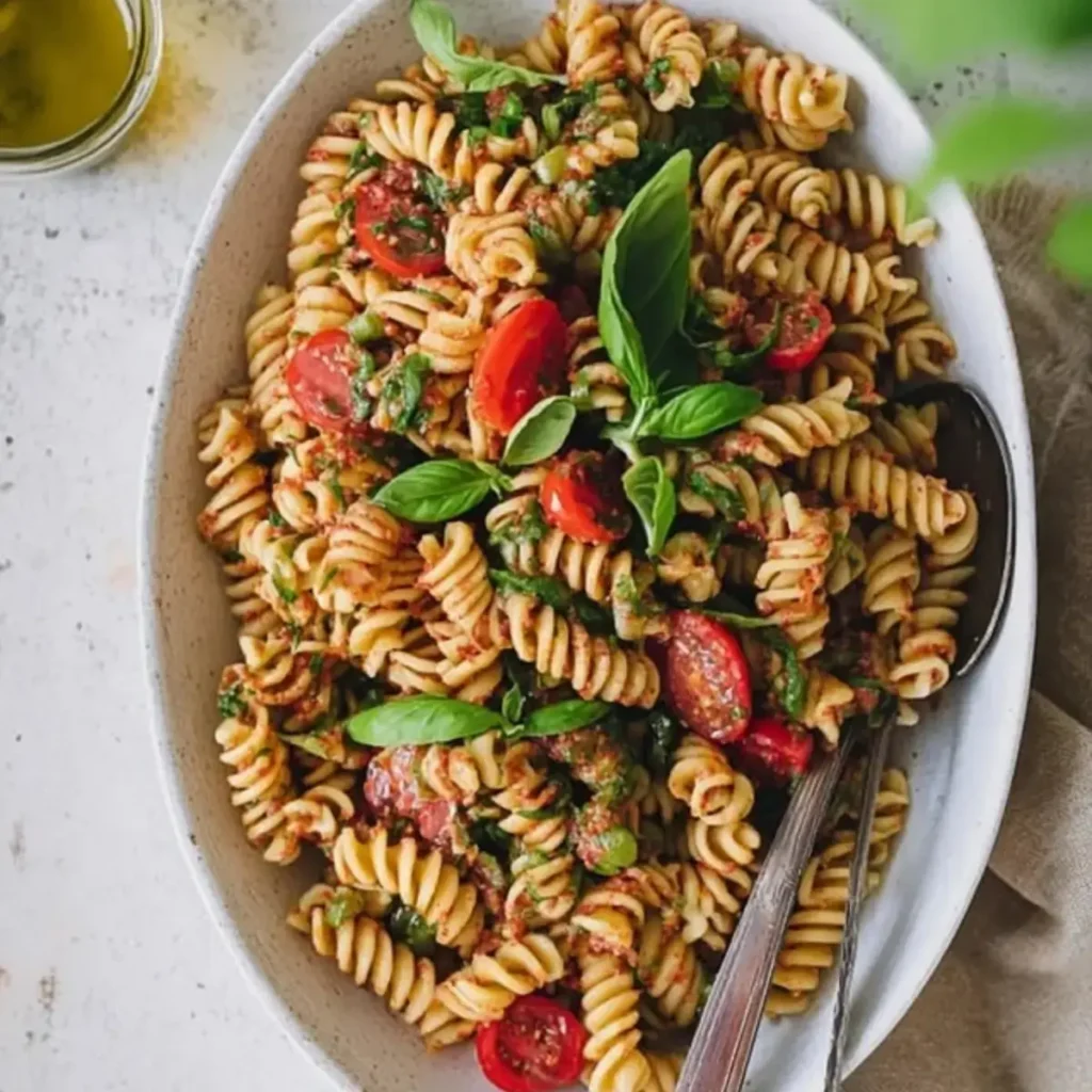 Nudelsalat mit rotem Pesto Rezept – 5 einfache Schritte – Noras Kreationen