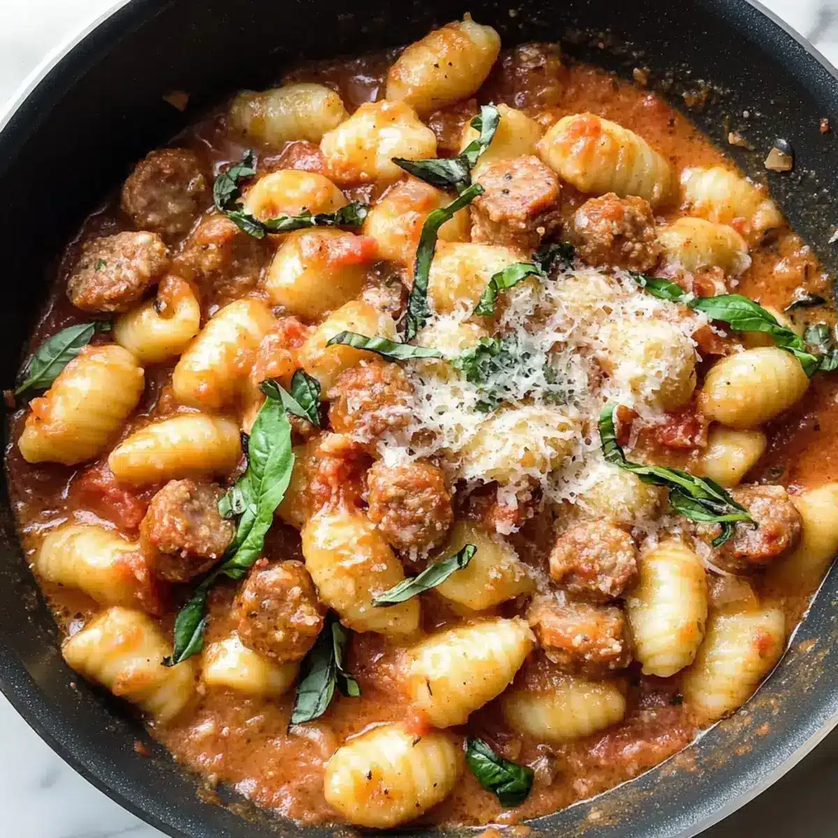 Pan cremige Gnocchi mit Wurst