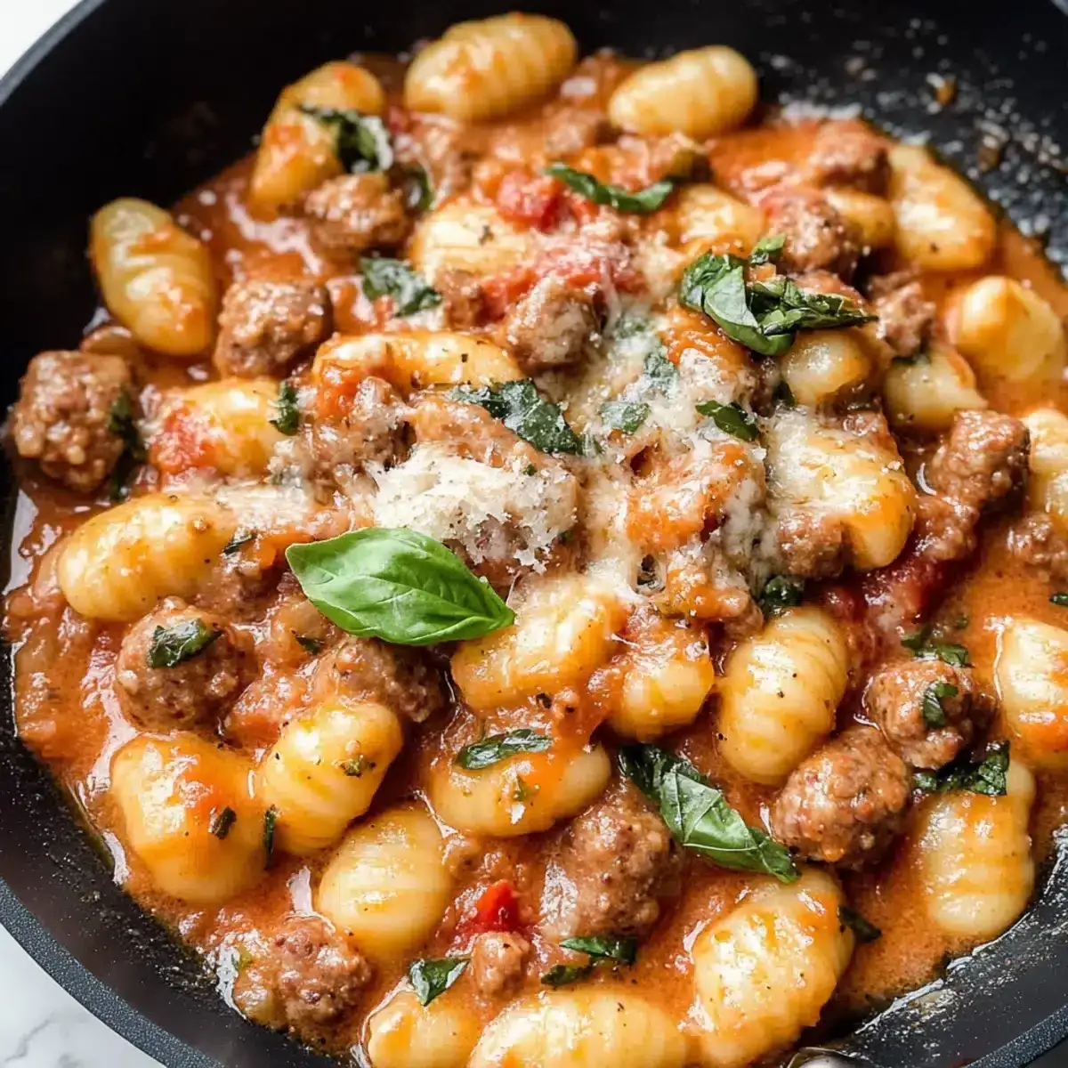 Pan cremige Gnocchi mit Wurst