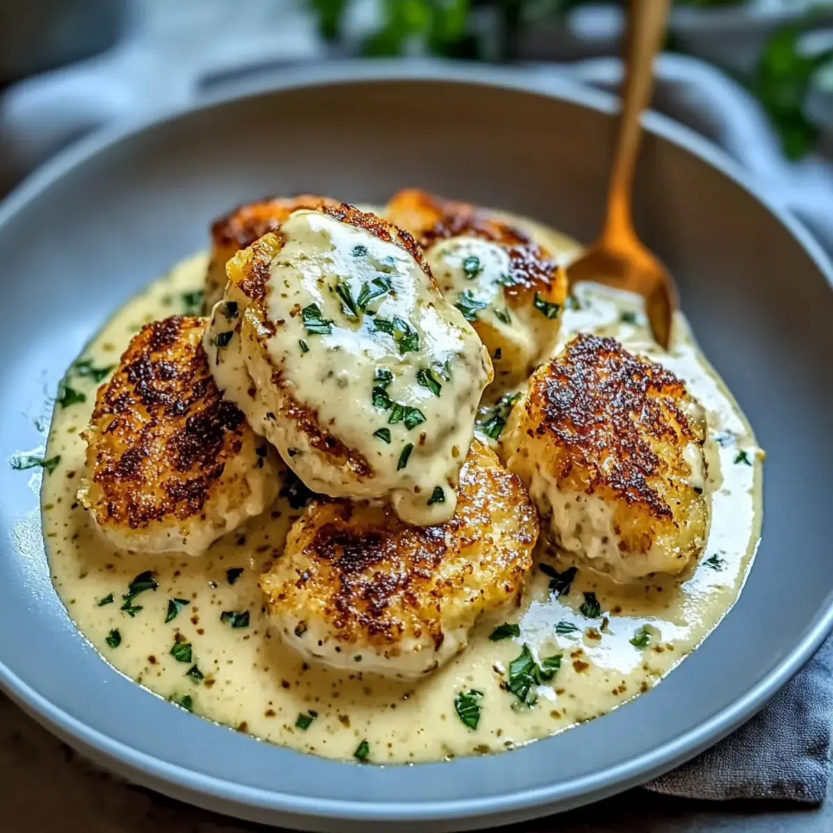 Parmesan Hyhnchen mit cremiger Knoblauchsoye
