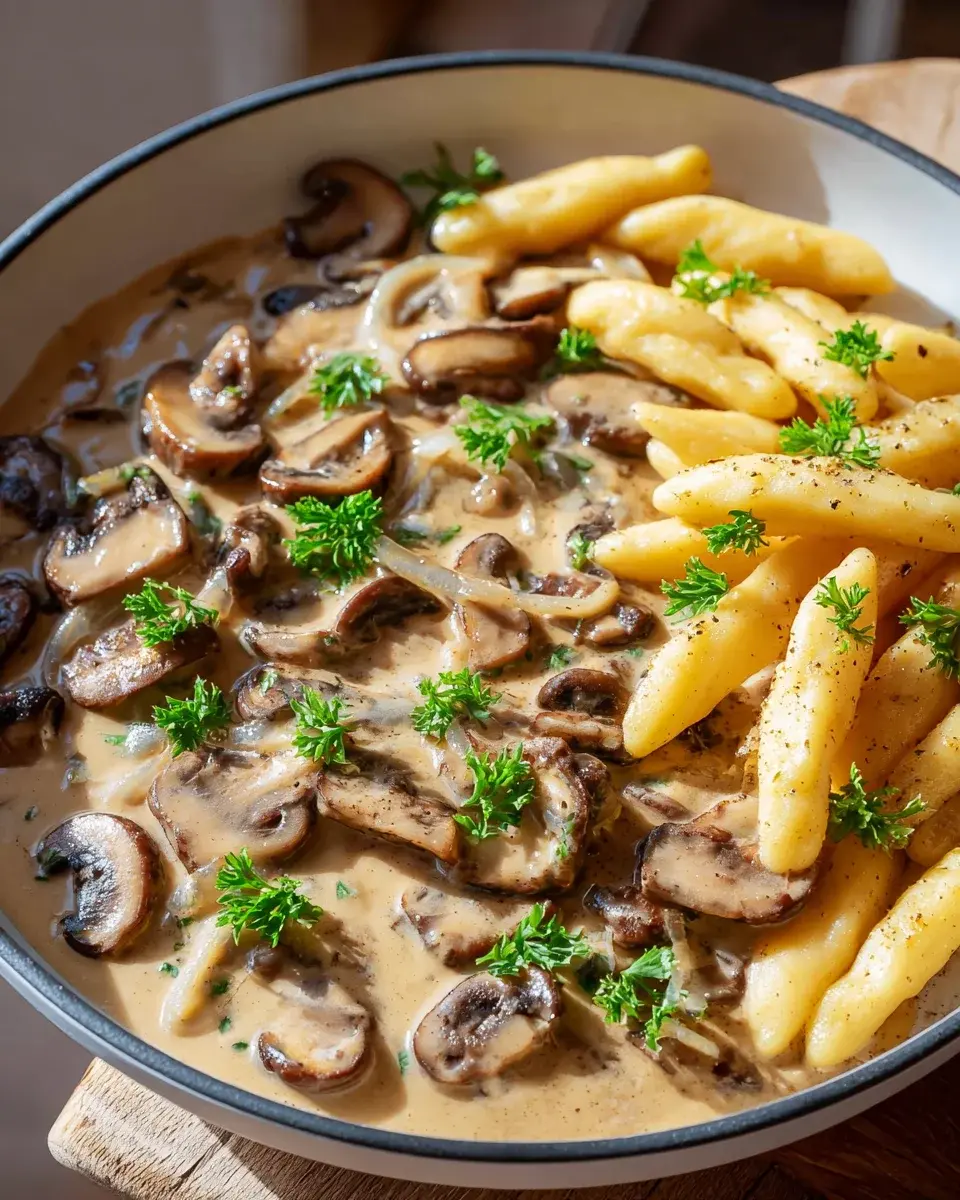 Pilzrahmsauce fyr Rindfleisch