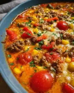 Herzhafte Pizzasuppe mit Rinderhack