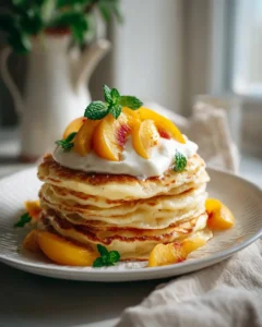 Fluffige Quark-Pfannkuchen mit Pfirsich-Genuss