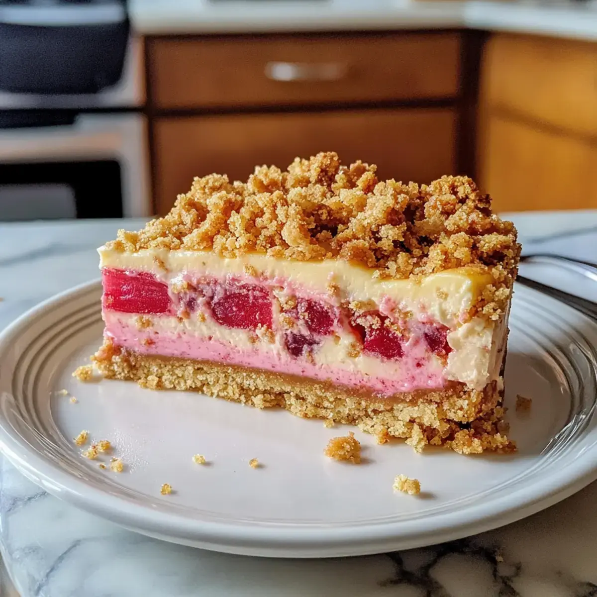 Rhabarber-Streuselkuchen-Cheesecake