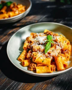 Rigatoni Mafiosi mit Rinderhack und Tomatensauce