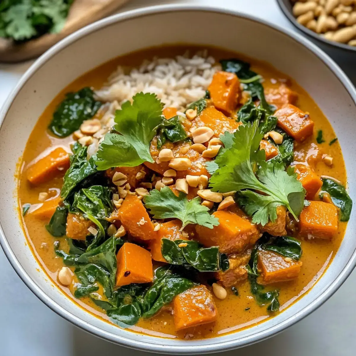 Rotes Thai Süßkartoffel Curry mit Spinat
