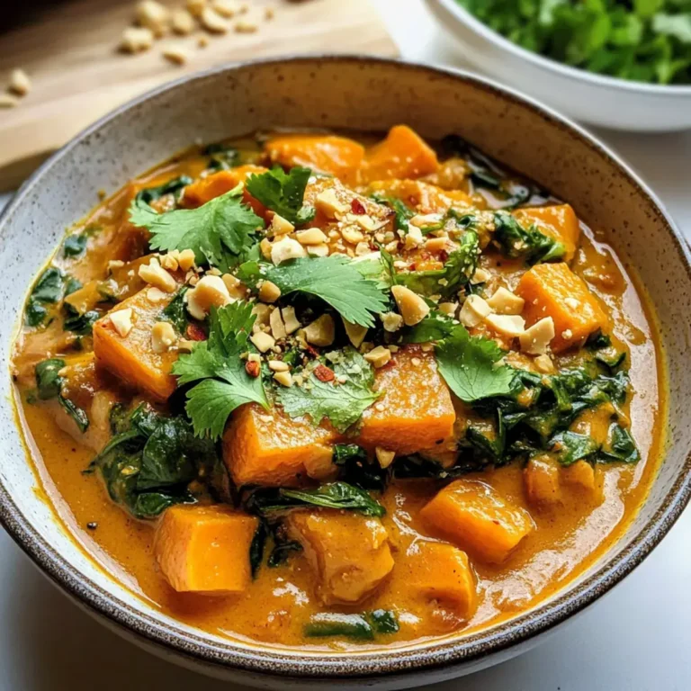 Rotes Thai Süßkartoffel Curry mit Spinat