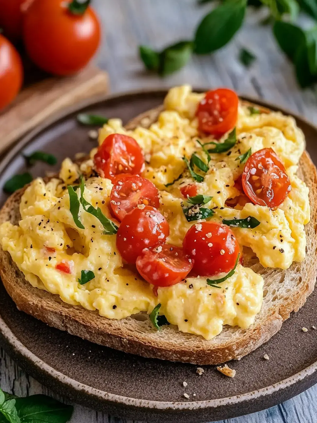 Rühreier mit Tomaten auf Brot