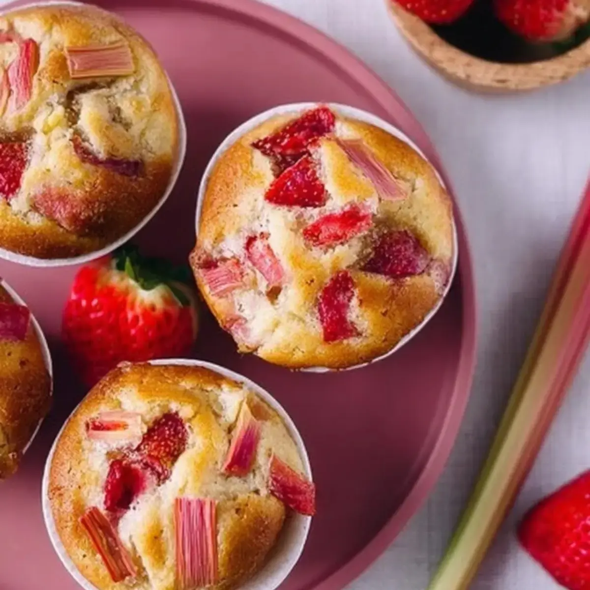 Saftige Erdbeer Rhabarber Muffins