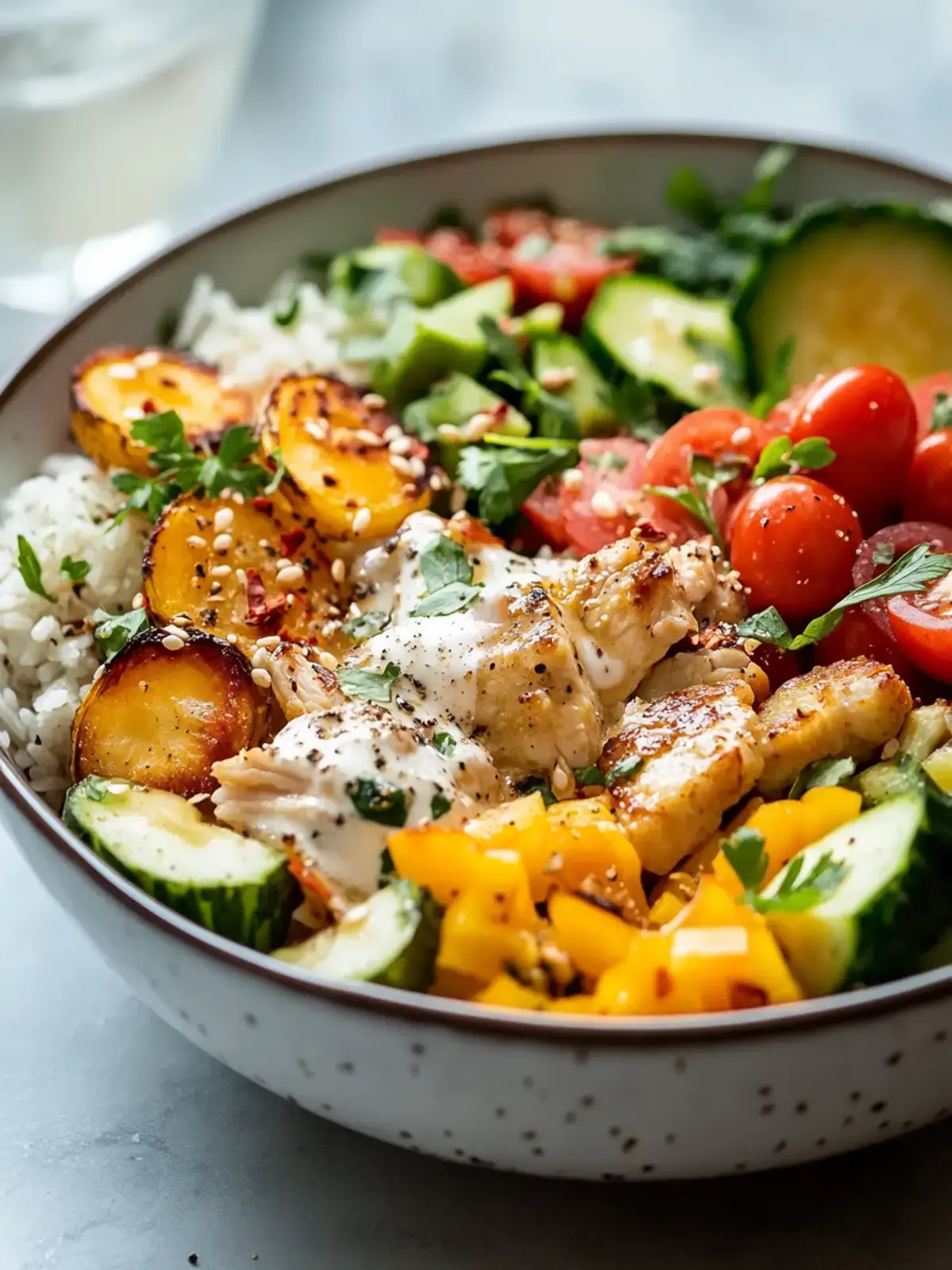 Scharfe Ranch-Hähnchen- und Gemüse-Bowls