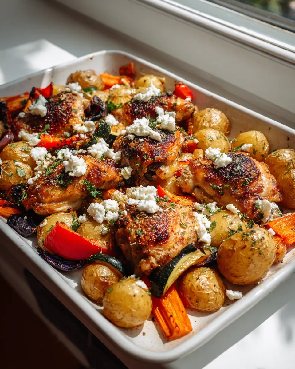Sheet Pan Hähnchen Feta Gemüse Rezept