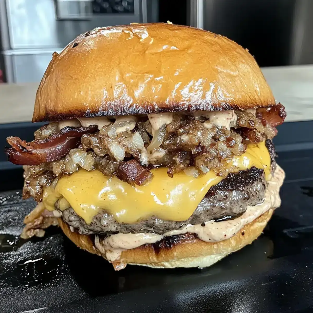 Smash-Burger mit Baconnaise-Sauce