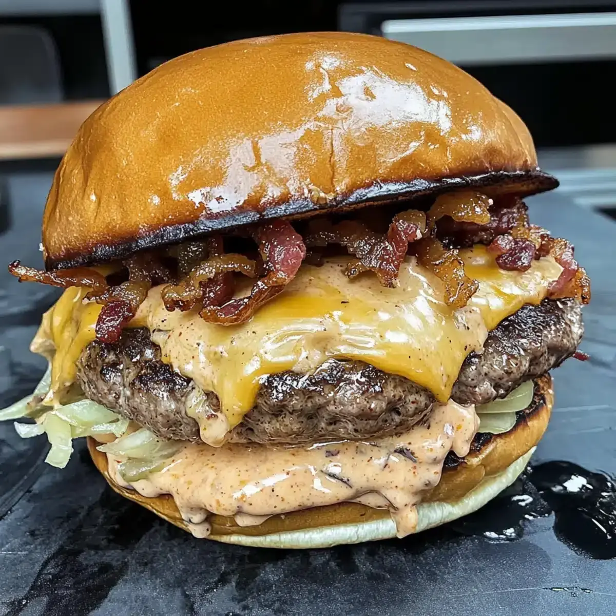 Smash-Burger mit Baconnaise-Sauce