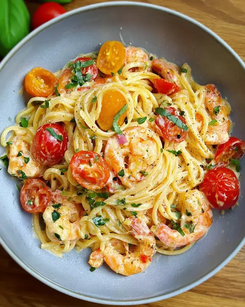 Spaghetti mit Garnelen Frischkäsesauce