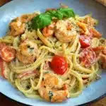 Spaghetti mit Garnelen Frischkysesauce