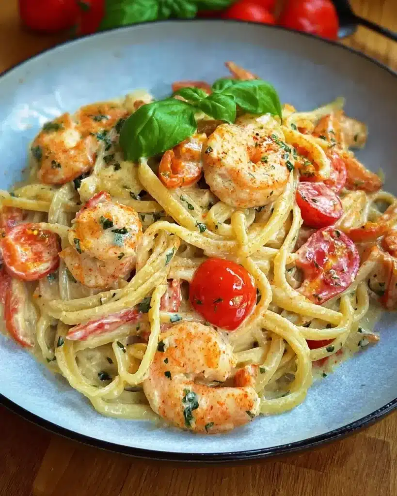 Spaghetti mit Garnelen in Frischkäsesauce