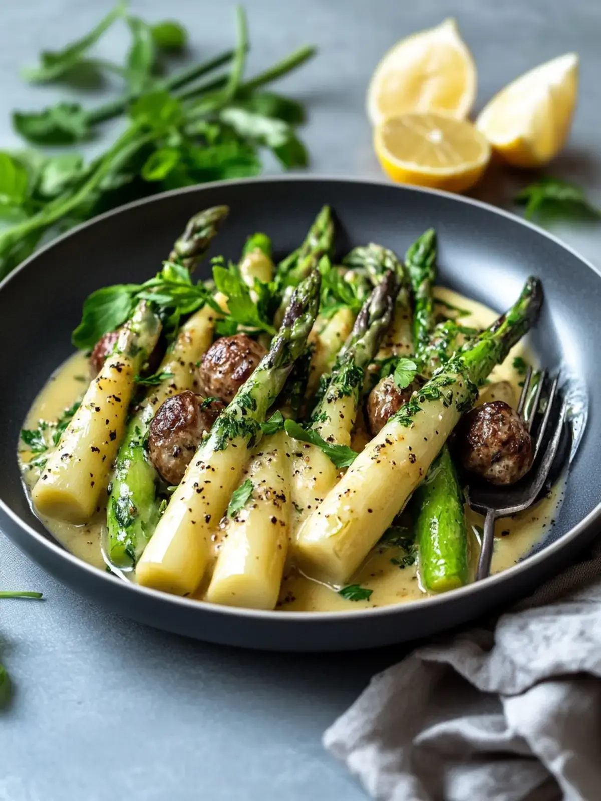 Spargel Hackbällchen Pfanne Rahmsoße