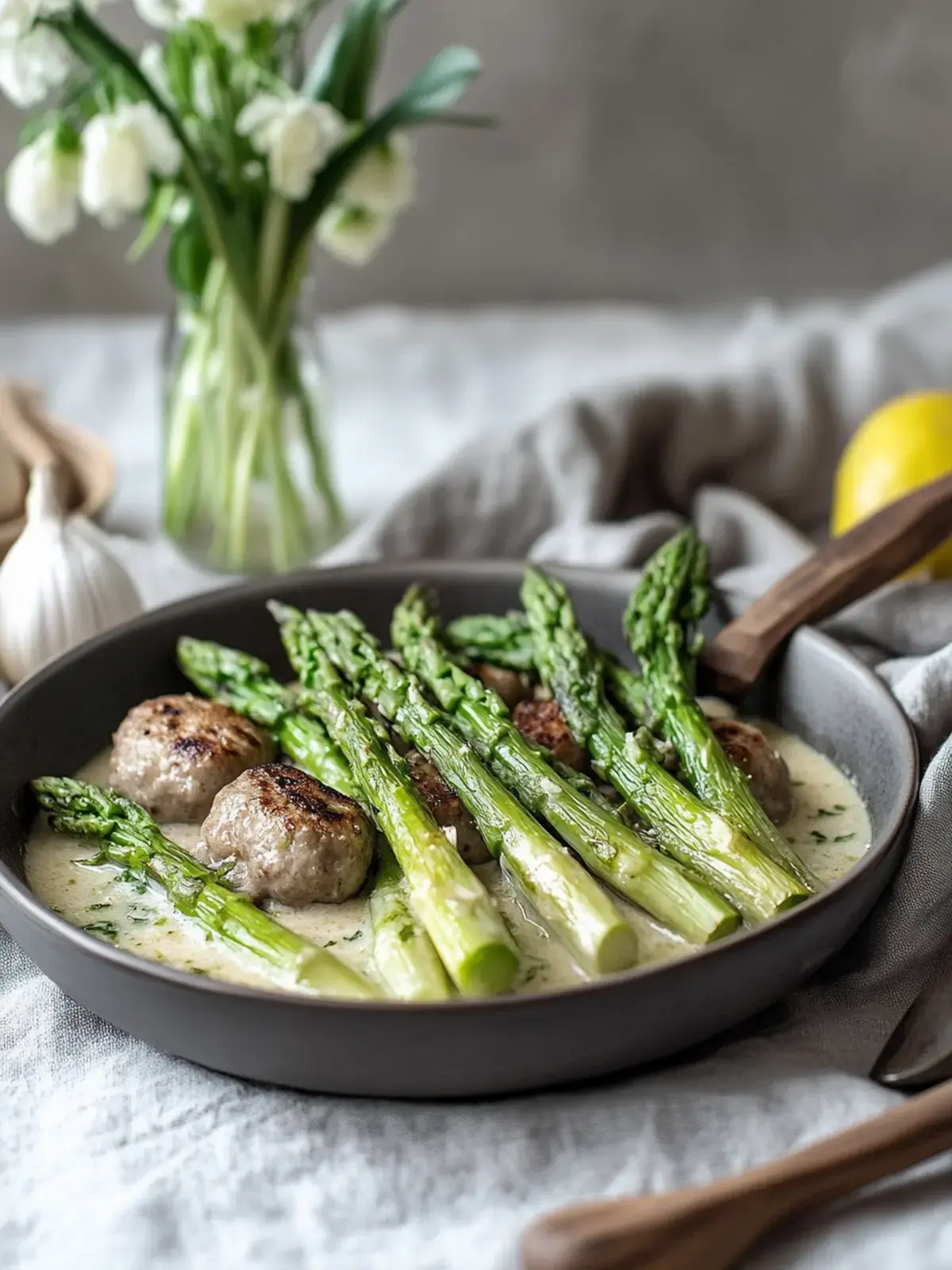 Spargel Hackbällchen Pfanne Rahmsoße