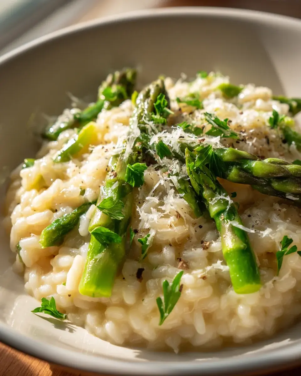 Spargel Risotto mit Weißwein Butter und Parmesan