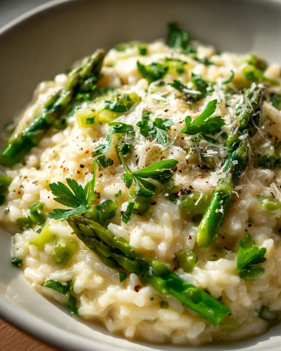 Spargel Risotto mit Weißwein Butter und Parmesan
