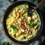 Spätzle Pfanne mit Hähnchen in Bärlauchrahm
