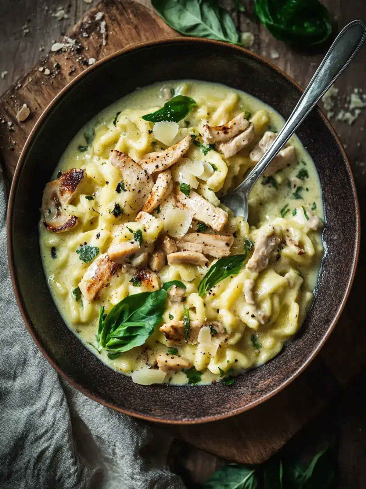 Spätzle Pfanne mit Hähnchen in Bärlauchrahm