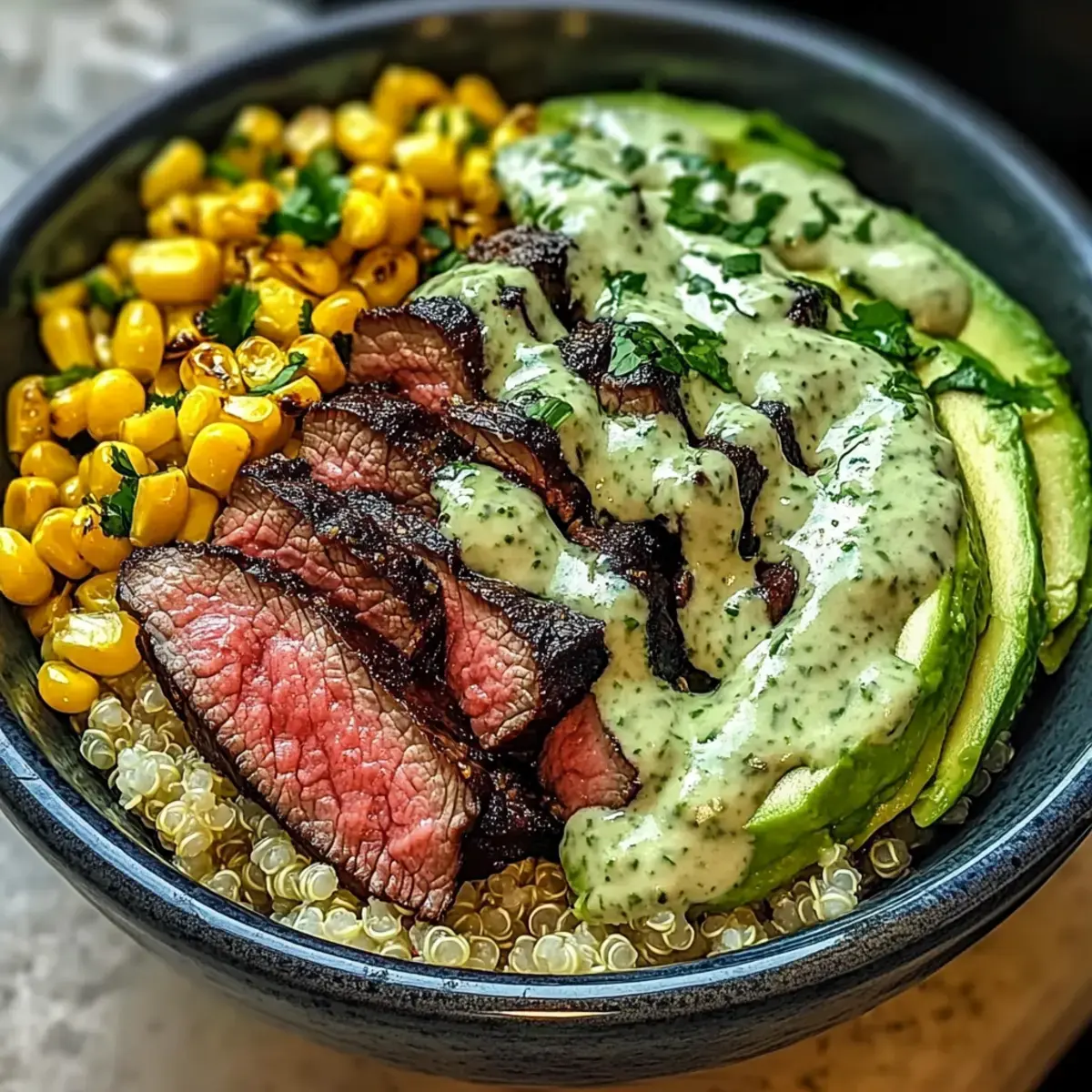 Steak Avocado gerysteter Mais Bowl