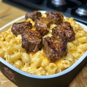 Saftige Steakstückchen mit cremigem Mac n Cheese