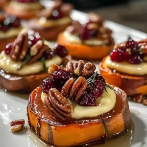 Süßkartoffelrunden mit Brie, Cranberry und Pekannüssen