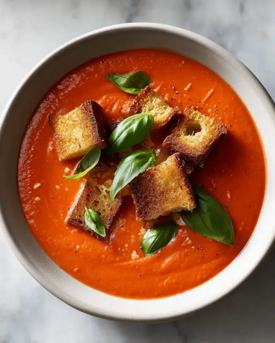 Tomaten Basilikum Suppe Gegrillte Käse Croutons
