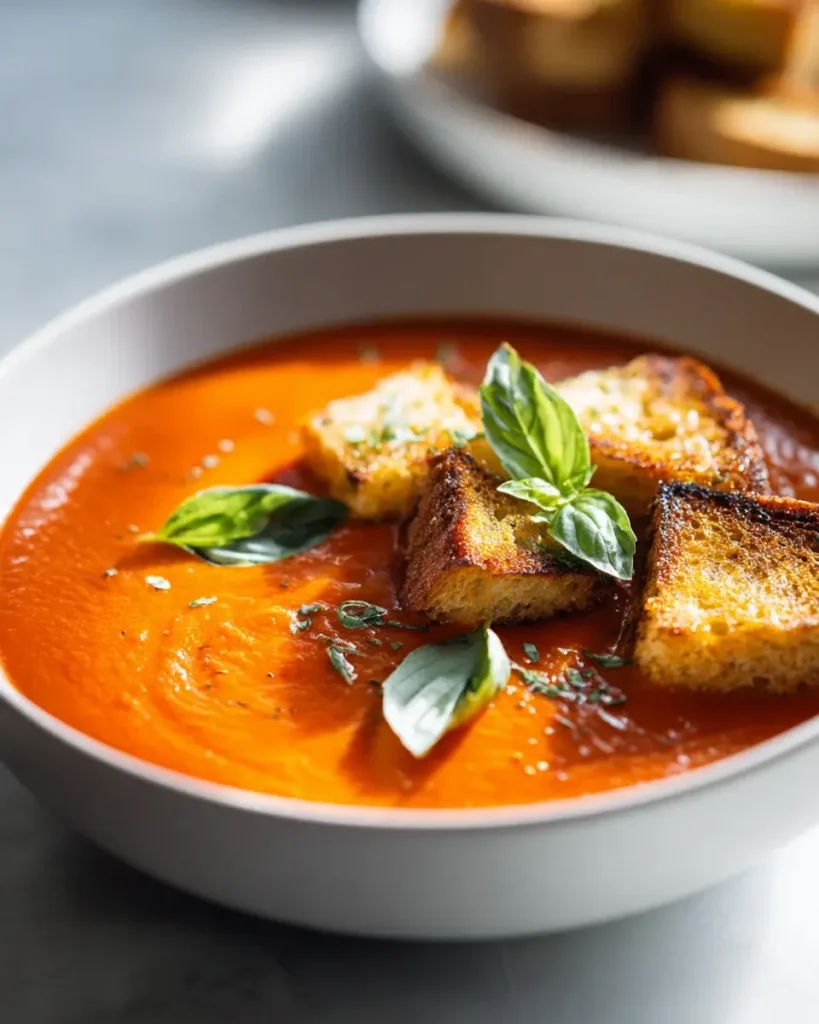 Tomaten Basilikum Suppe Gegrillte Käse Croutons