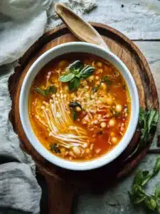 Herzhafte Tomaten Enoki-Pilz Suppe