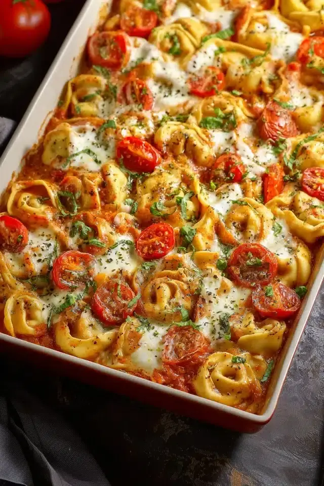 Tortellini Auflauf mit Tomaten und Mozzarella