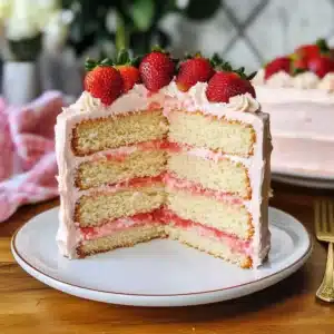 Luftiger Vanille Erdbeerkuchen mit Erdbeerbuttercreme
