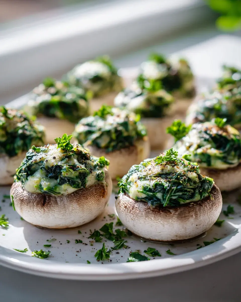 Vegane Spinat-Zwiebel gefüllte Champignons