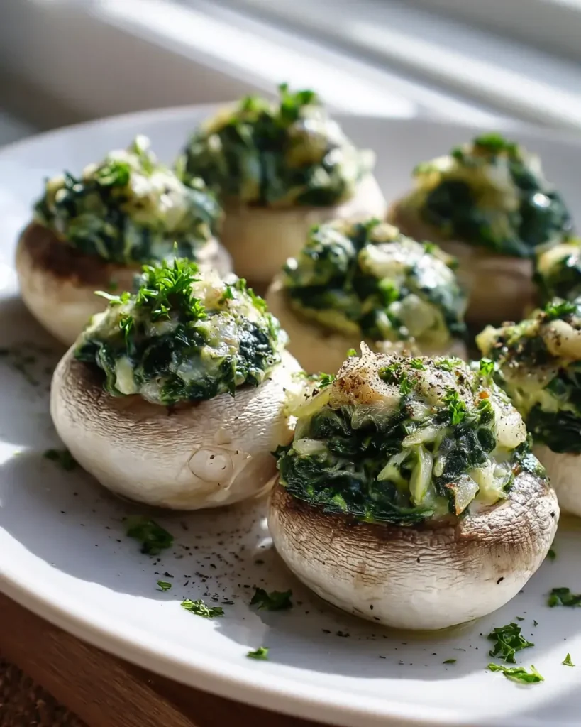 Vegane Spinat-Zwiebel gefüllte Champignons