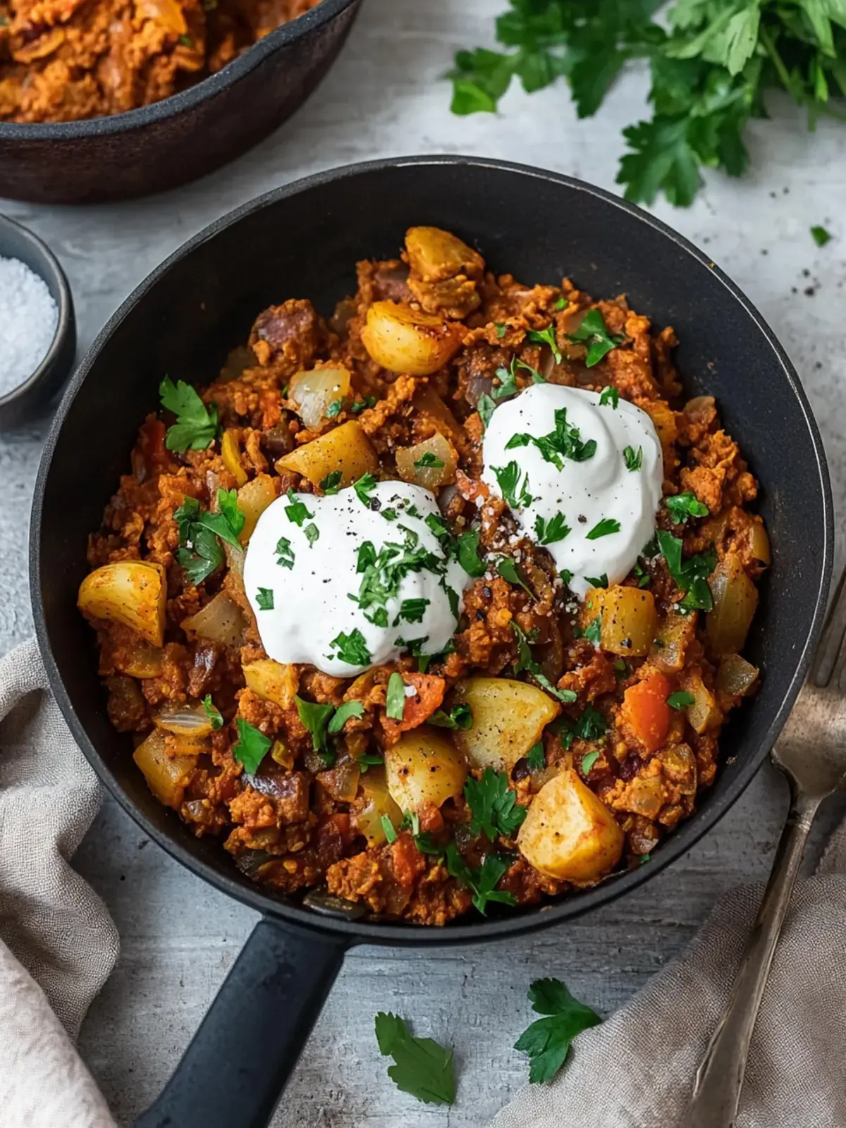 Vegane Spitzkohlpfanne mit Hackfleisch