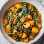 Veganes Kartoffelcurry mit Spinat und Erbsen