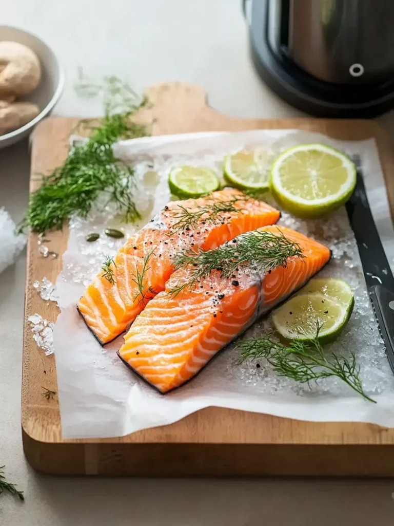 Köstlicher wilder Knoblauch Lachs aus der Heißluftfritteuse