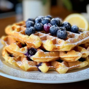 Knusprige Zitronen-Ricotta-Heidelbeer-Waffeln