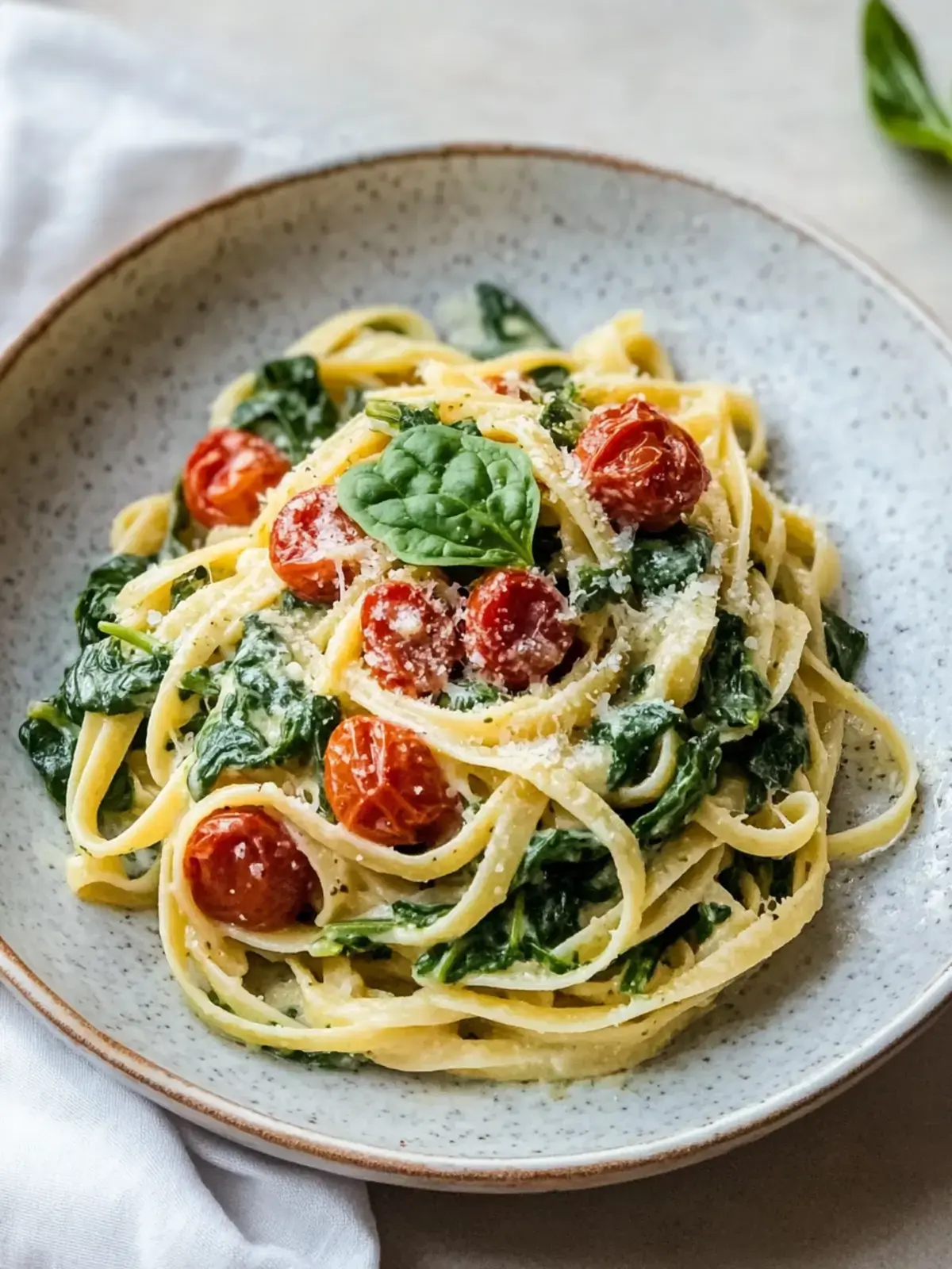 cremige Spinat-Pasta mit getrockneten Tomaten