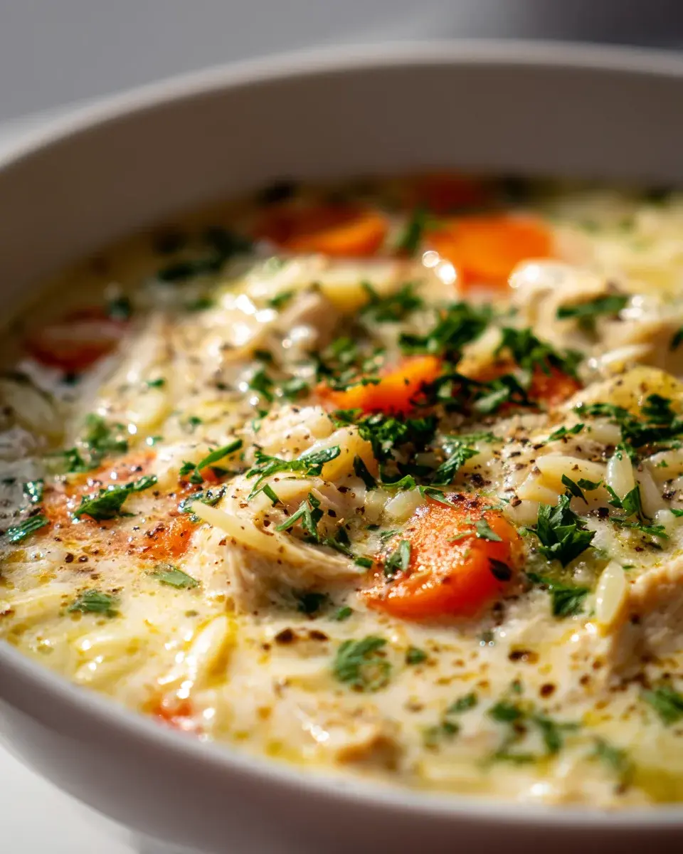 cremige hühner-orzo-suppe rezept