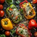 einfache vegetarische gefyllte Paprika mit Reis