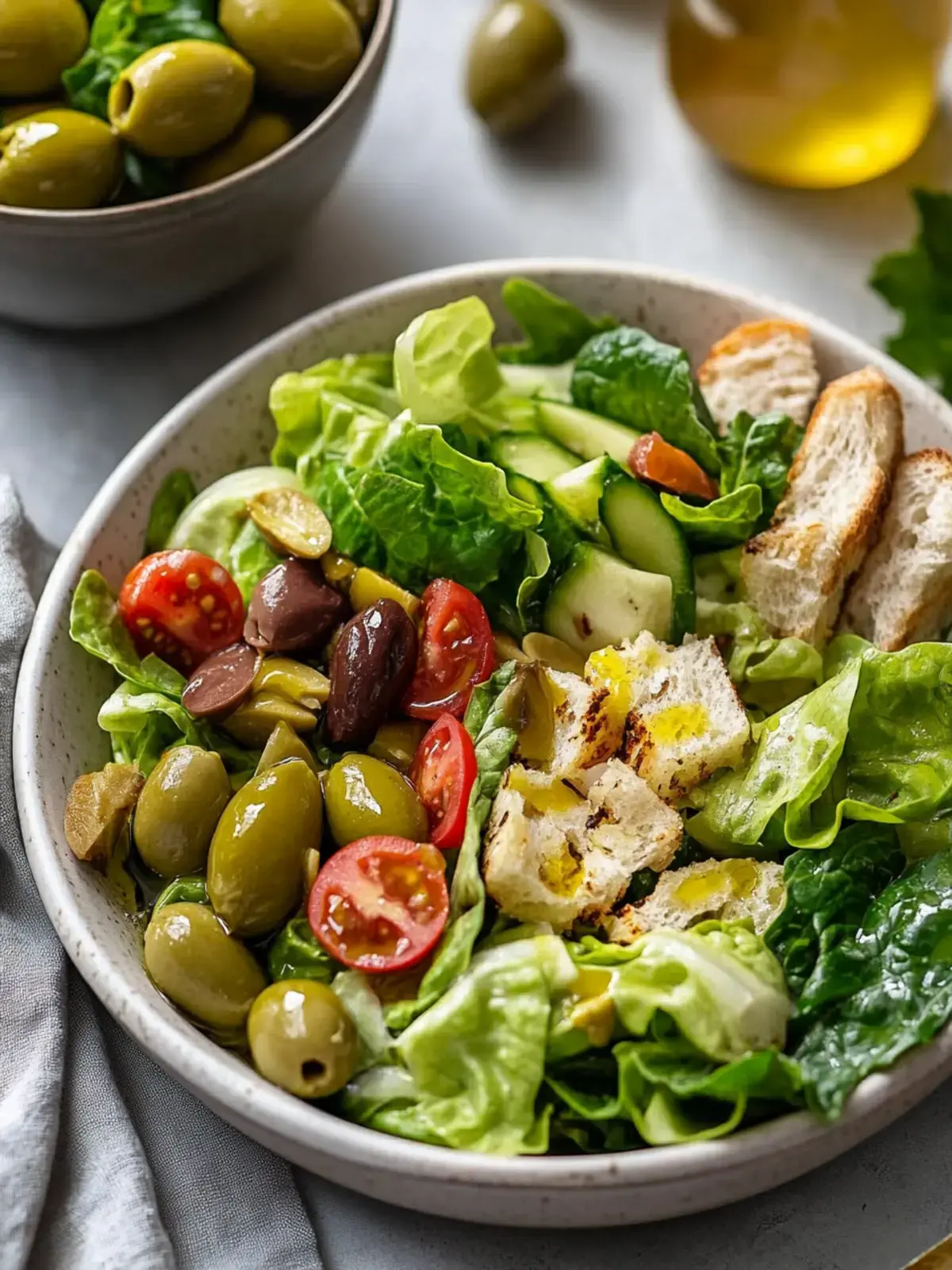 eingelegter grüner Oliven Bohnensalat